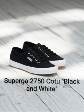 Superga 2750 Cotu Sneakers - Black and White Mens 6 Womens 7.5 NWT & BOX